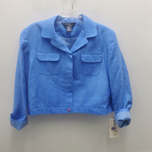 Vintage Crop Linen Blazer Jacket NWT Size 12P Button Up - Picture 3 of 11